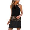 Women's Casual Fashion Metal Hanging Neck Leopard Print Sleeveless Dress