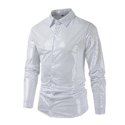Herren Casual Business Einfarbig Mode Intarsien Pailletten Langarm Revers Hemd