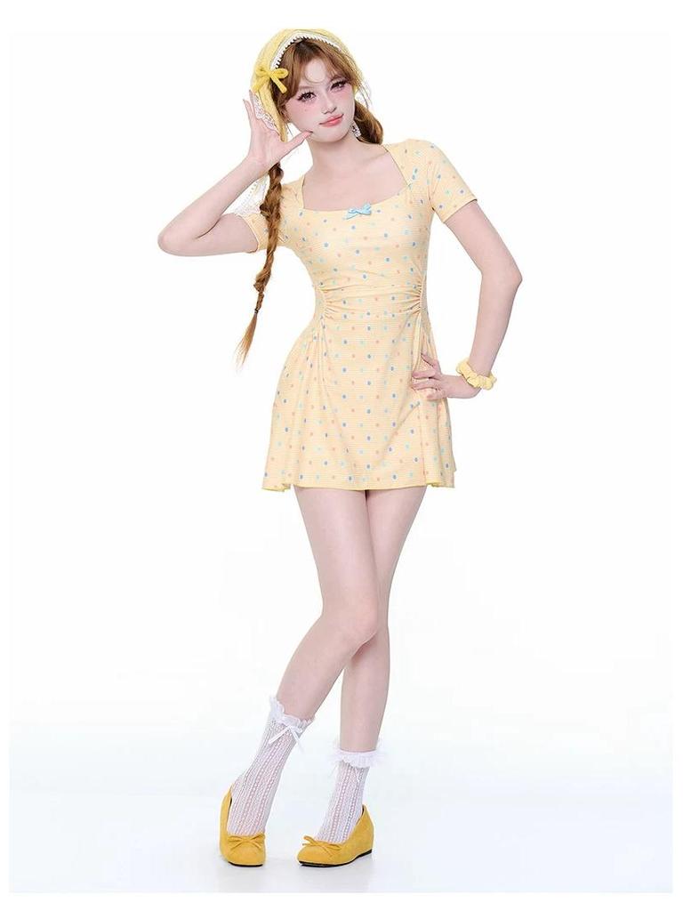 Women's Japanese Style Polka Dot Two-Piece Swimsuit with Boxer Briefs
