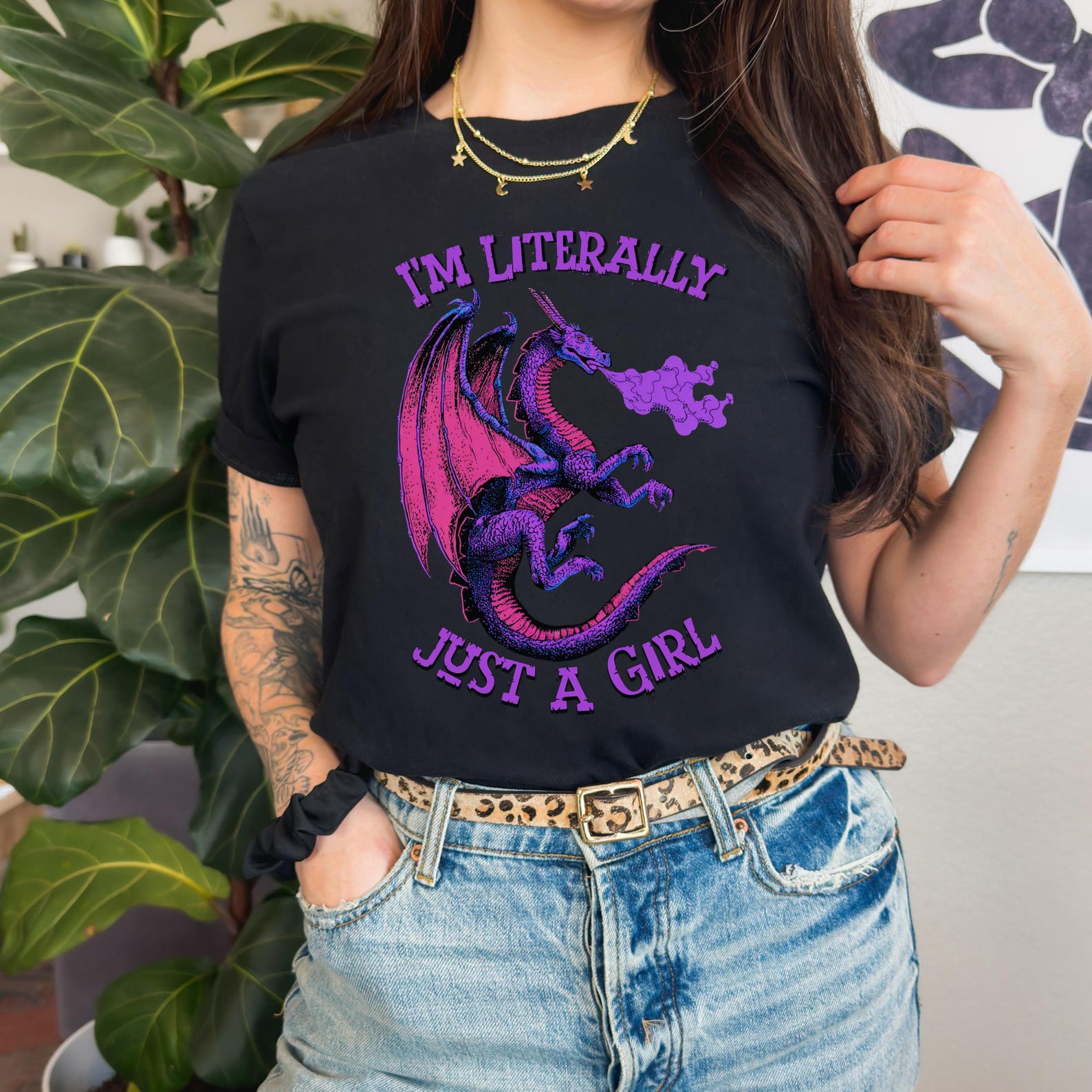 Retro Dragon Graphic Tee | 80s Fantasy Just a Girl Shirt 3XL