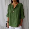 Neue Sommeroberteile, einfarbig, locker, V-Ausschnitt, Freizeithemden für Damen, Baumwolle und Leinen, sieben Viertelärmel, Übergröße, Blusen für Damen, elegantes, schlankes Pulloverhemd 26456