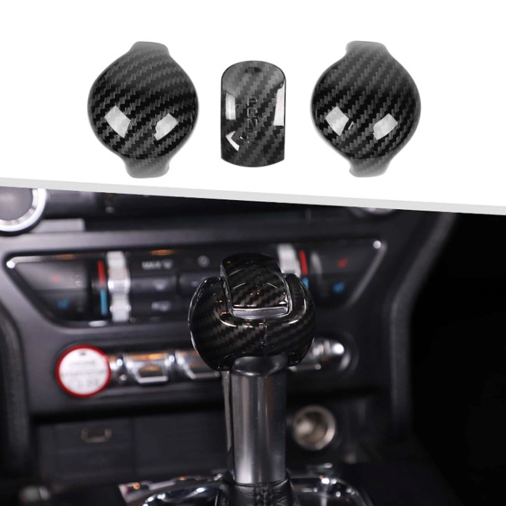 3Pcs/Set Car Gear Shift Knob Head Auto Interior Gear Knob Cover Trim Cover Red Black Carbon Fiber For Ford Mustang 2015 - 2019
