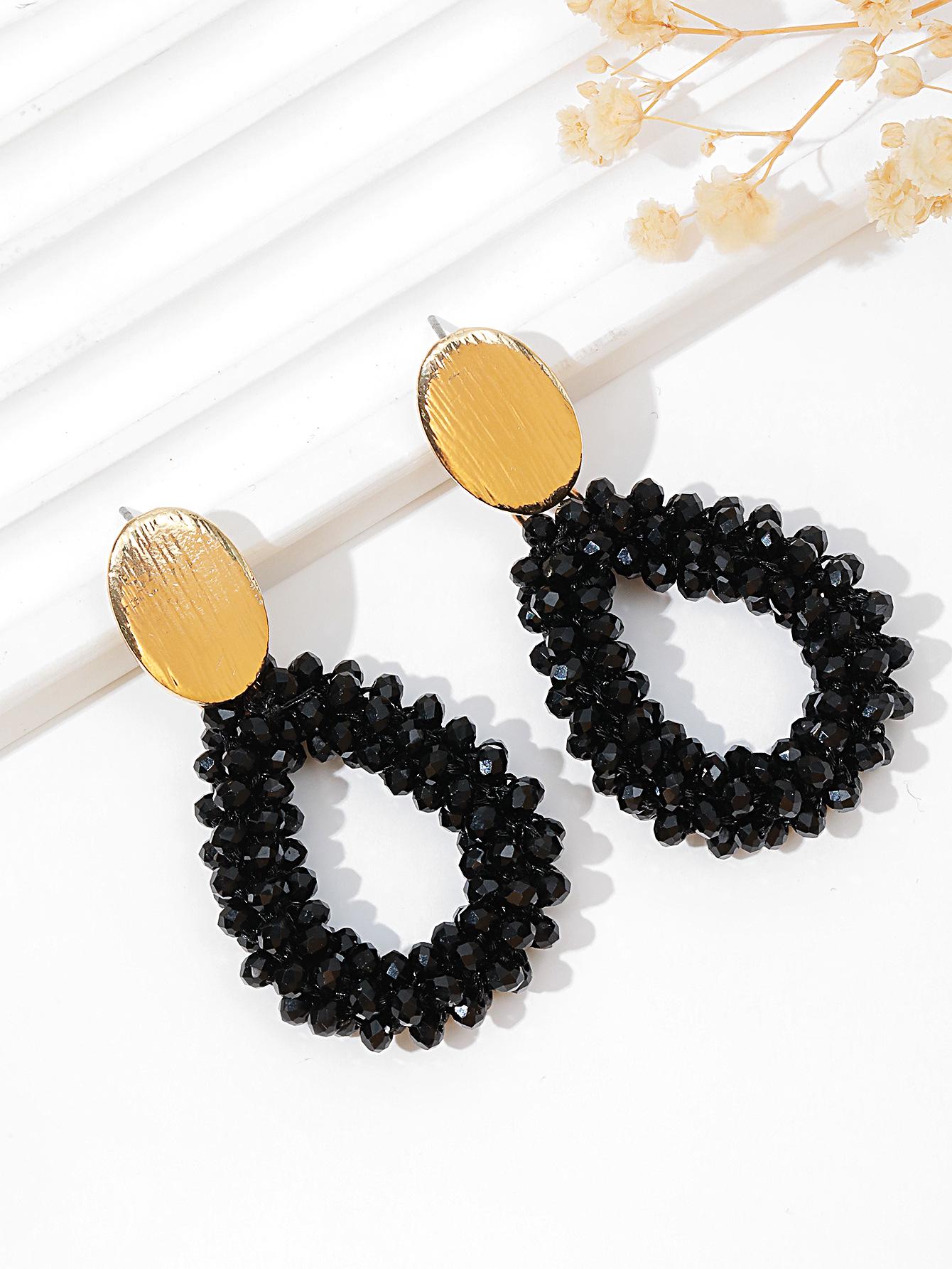 

Элегантные серьги-капли из хрустальных бисерин для женщин - Геометрический сплавный дизайн чёрный