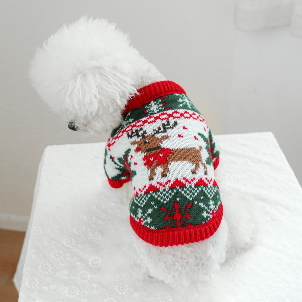 Warm Dog Snowflake Sweater Cartoon Pattern Christmas Puppy Clothes Cat Elk Knitwear Holiday Suit