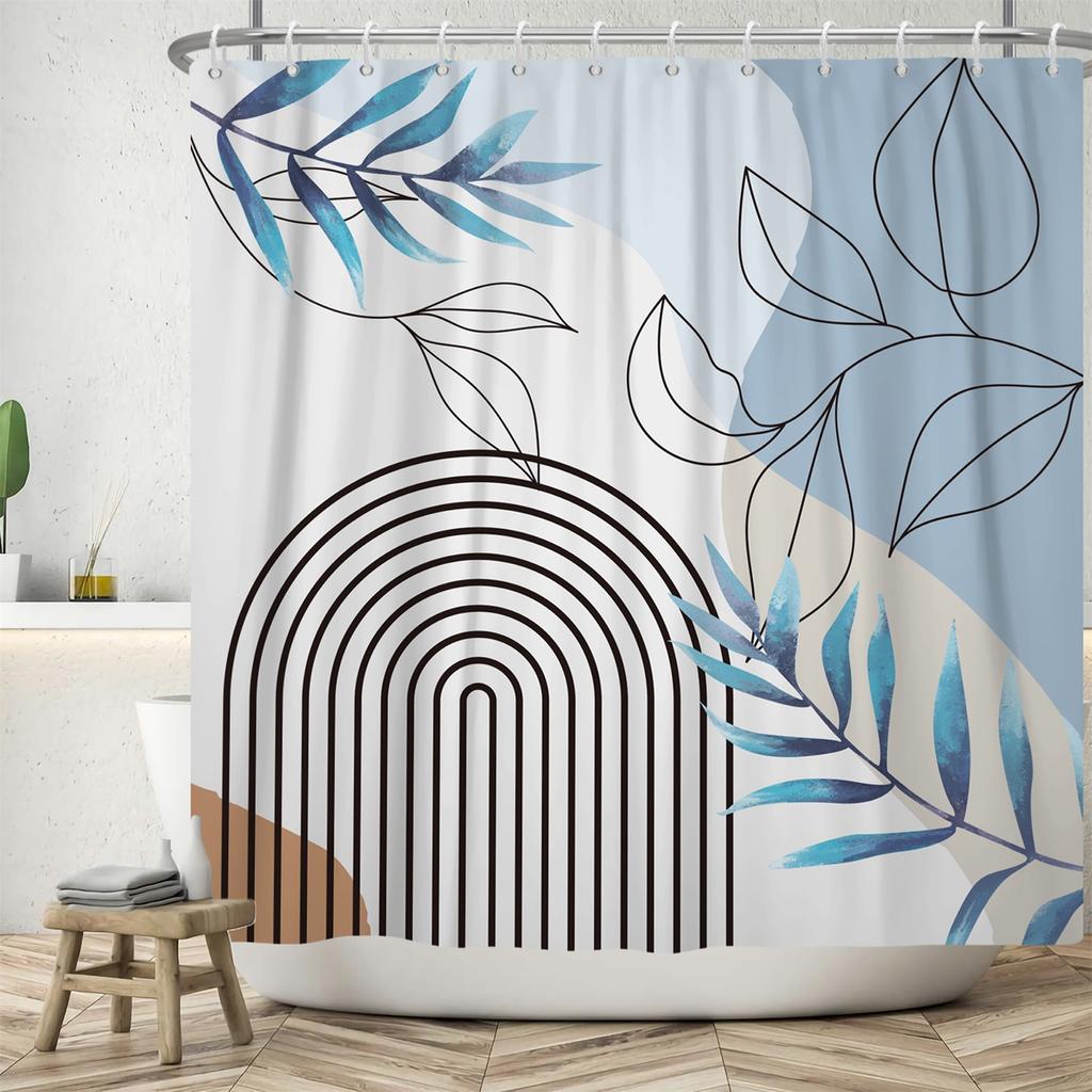 Nordic Wind Shower Curtain Abstract Aesthetic Arch Sun Leaf Modern Minimalist Bathroom Curtain Waterproof for Hotel Bathtub