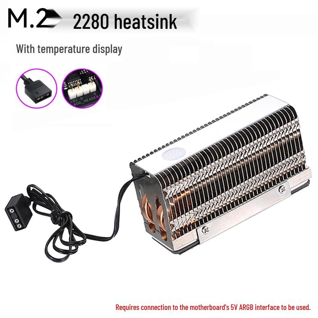 M.2 SSD Heatsink | Dual Copper Pipes | Temp Display | All-Aluminum | High-Efficiency Fan