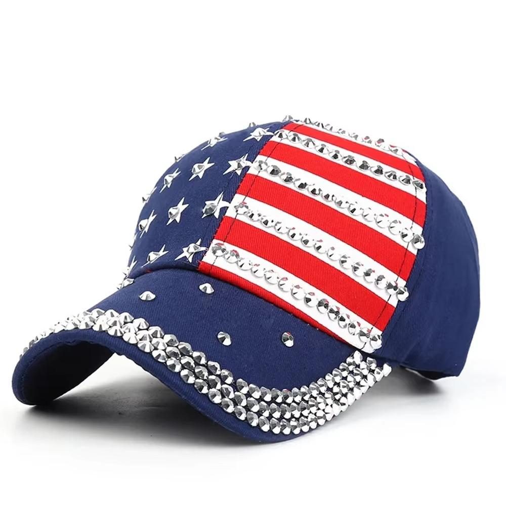 Unisex Baseballkappe USA Flagge Diamant Nieten Verstellbar Snapback Modehut Gorras Adjustable red