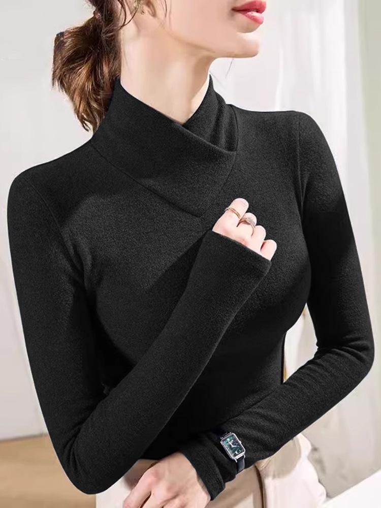 Elegante Top a Collo Alto in Velluto Costinato Anti-Età a Maniche Lunghe da Donna - Nuovo Design Autunno/Inverno.