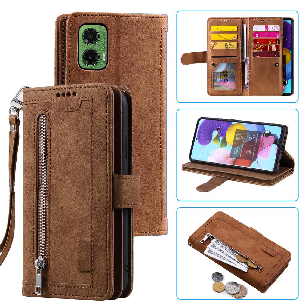 For Motorola Moto G35 5G Case PU Leather Phone Cover with Zipper Wallet 9 Card Slots