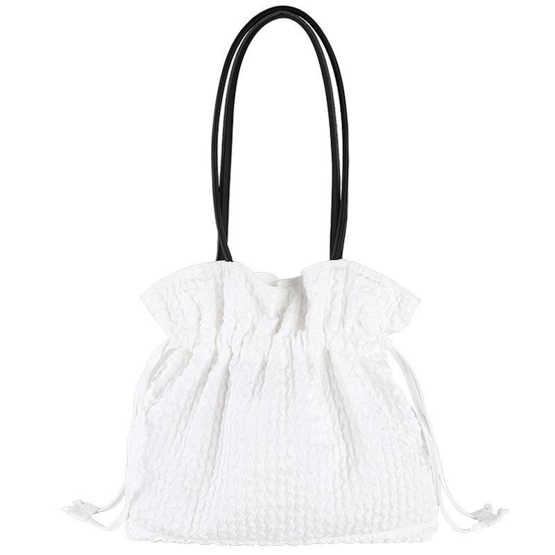 Borsa casual in tessuto plissettato, Borsa a spalla singola di grande capacità, Borsa da pendolare di nicchia con coulisse, Borsa tote