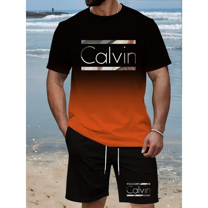 

Мужской повседневный костюм с градиентной печатью, футболка с круглым вырезом и короткими рукавами и шорты с карманами на шнурке, летняя спортивная одежда для улицы XL