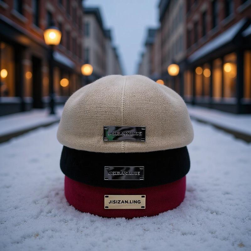 Korean Style Women's Wool Beret Hat - Autumn/Winter Fashionable Retro Flat Cap, Two-Way Wear, Trendy Painter Design