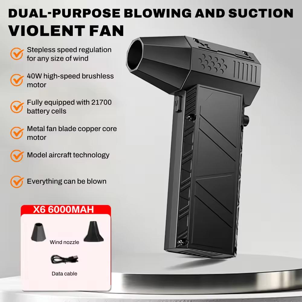 X6 Pro Violent Fan 400000RPM Powerful Air Blower Vacuum Dust Cleaner Type-C Charging Winds 53m/s Brushless Turbo Jet Blower Fan