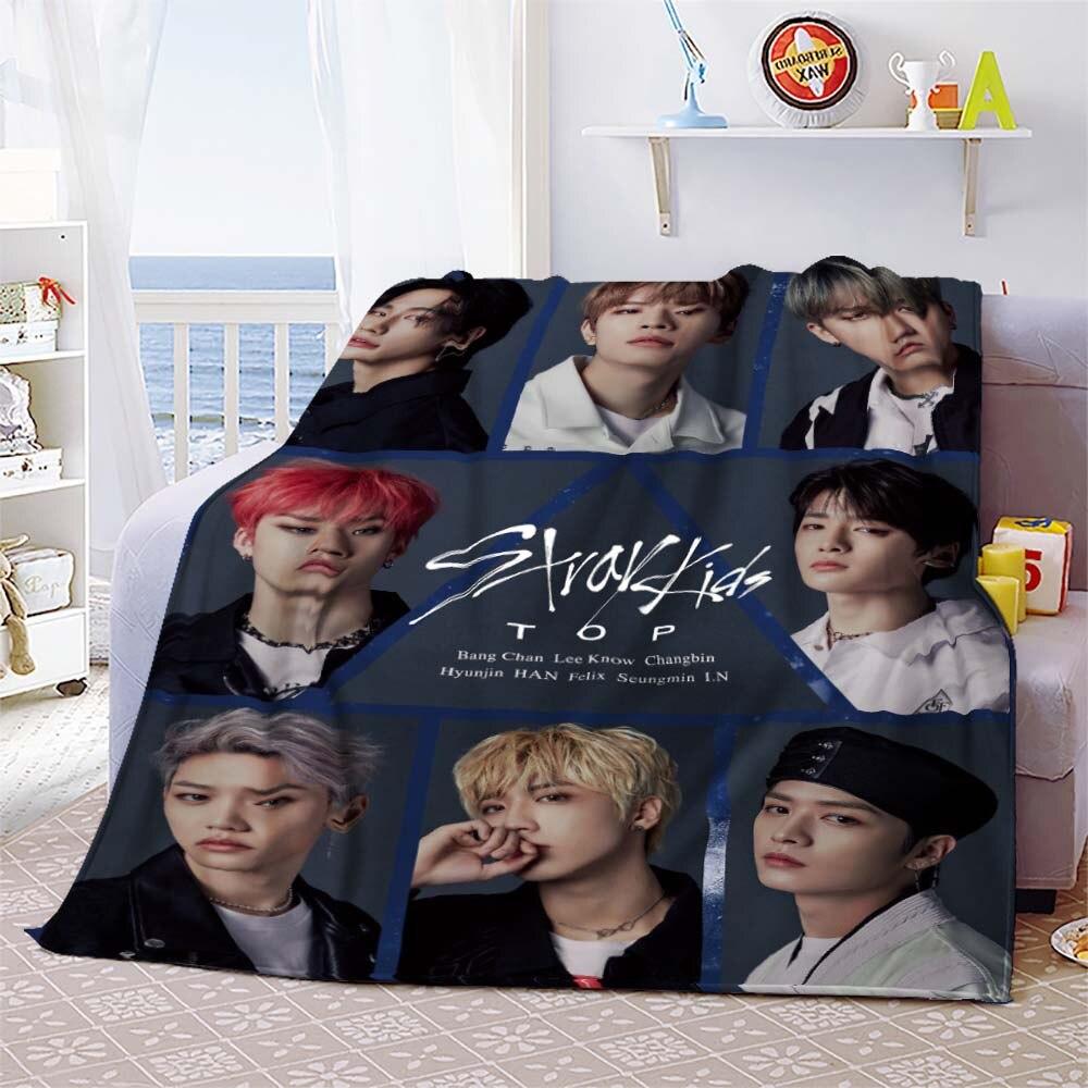 Stray Kids Blanket Soft Sofa Cover Kpop Singer Throw Blanket Flannel Blanket Lightweight Warm Bed Blankets for Bedroom Couch
