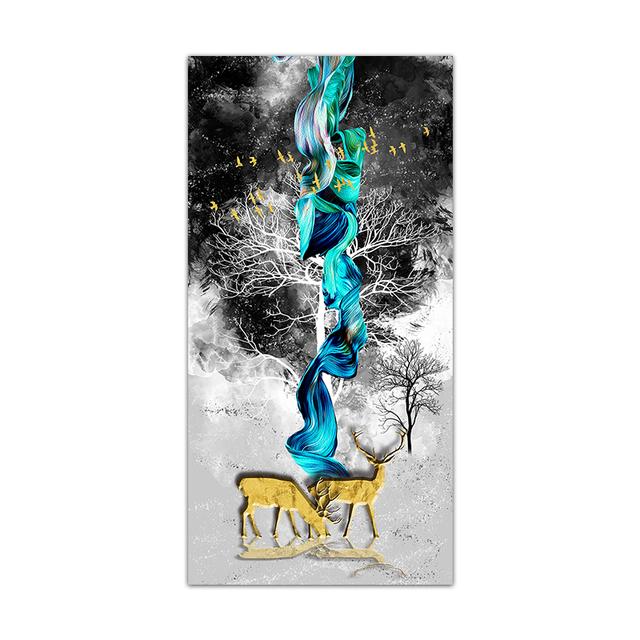 Nordic Abstrakte Weiße Elch Gold Baum Malerei auf Leinwand Landschaft Poster und Drucke Wand Kunst Bilder für Wohnzimmer Hause decor