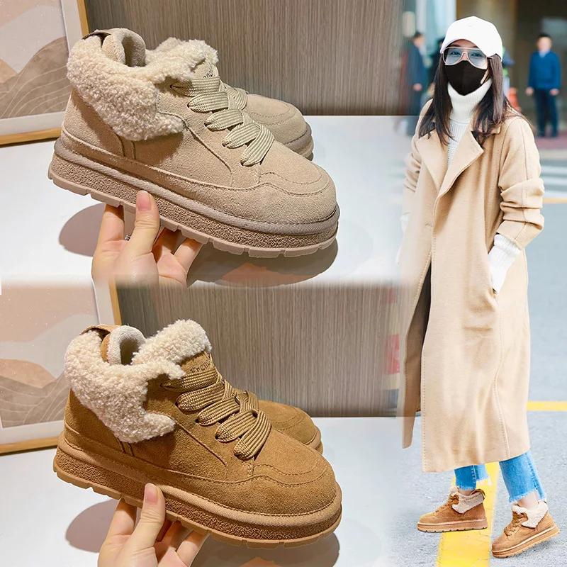 Nouvelles Chaussures pour Femmes Bottes en Cuir Véritable Bottines Classiques Chaussures Décontractées en Cuir Bottes de Neige Chaudes en Peluche