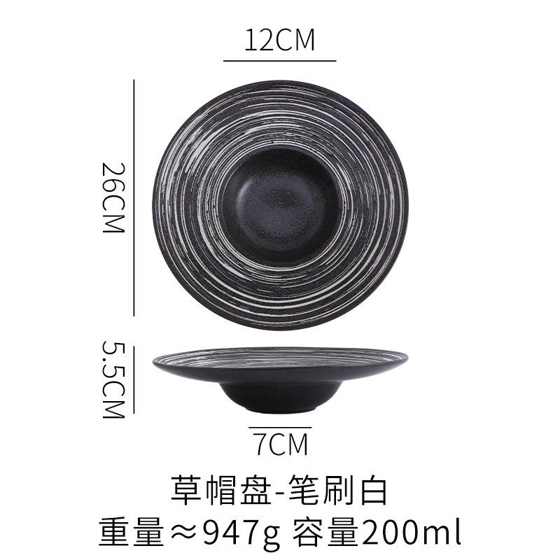 Keramisk japansk stråhatt pastatallerken suppetallerken kreativ pastasalat retro flygende tallerken rund dyp suppe
