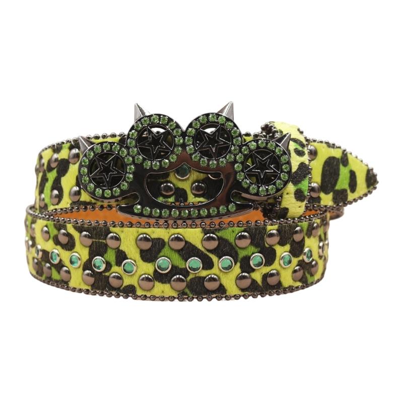 Women's Men's Oversized Belt Leopard Print Rhinestones Embellished Rivets Accent Western Girdle for Hip Hop Event