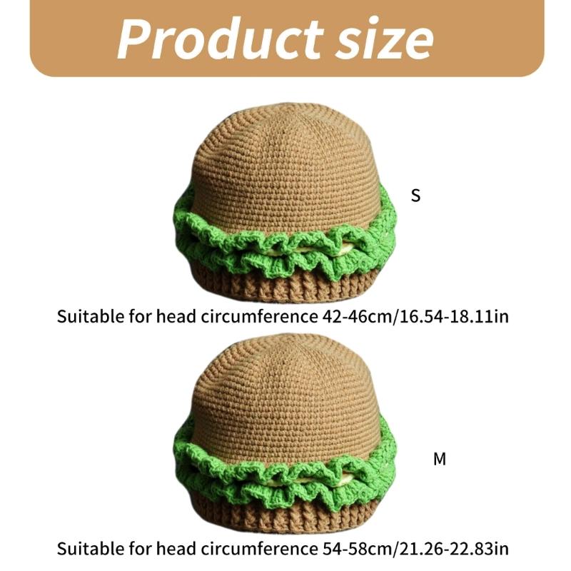 Funny Hamburger Beanies Hat for Adult Unisex Skull Hat Crochet Burger Shape Hat Headwear Halloween Costume Accessories