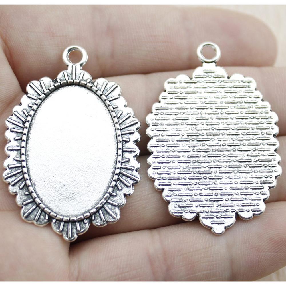 3pcs Fit 20x30mm Oval Glass Cabochon Base Setting Pendant Tray For Jewelry DIY Making Antique Silver Color FM4013