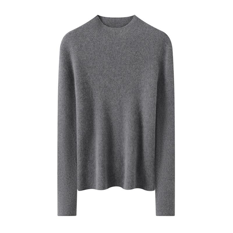 Seamless Pure Cashmere Slim-Fit Ribbed Sweater for Women - Autumn/Winter 2026 Half-High Neck