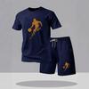 Men's Casual Trendy Printed Ball Suit Set: T-Shirt & Mesh Shorts