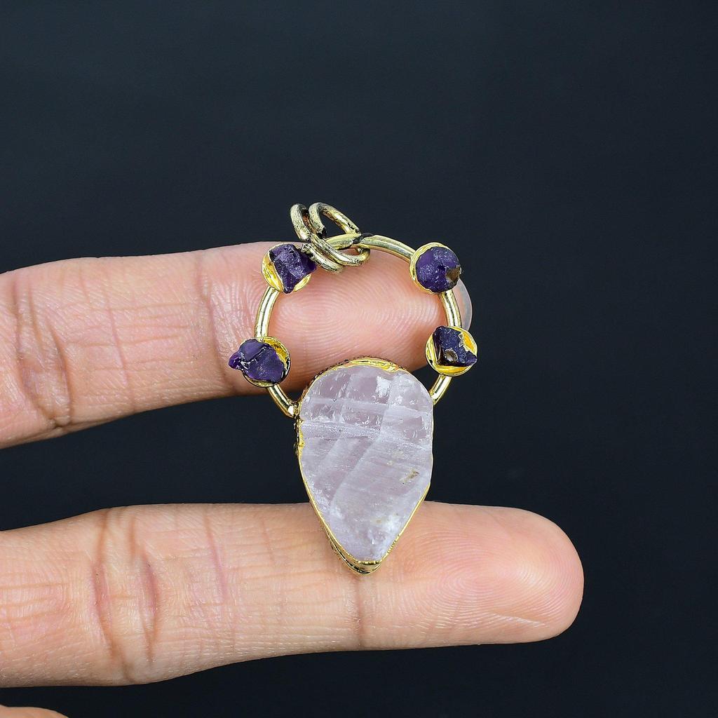 Rose Quartz Jewelry, Copper Electroformed Pendant Handmade Gemstone Jewelry, Gifts For Wife Brand New Pendant