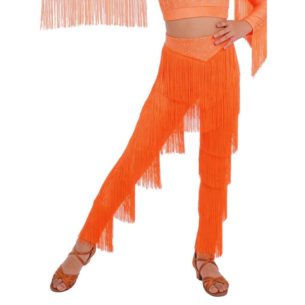 Pantaloni cu Franjuri pentru Dans Latin Fete Talie Elastică Părți cu Ciucuri Pantaloni Samba Rumba Cha Cha Salsa