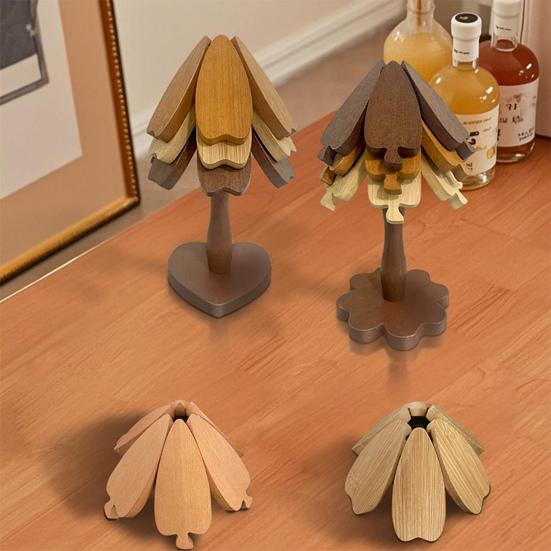 Tree-Shaped Coasters Wooden Trivet Mat Heat Resistant Coaster Multifunctional Pot Holder Kitchen Festive Ornament