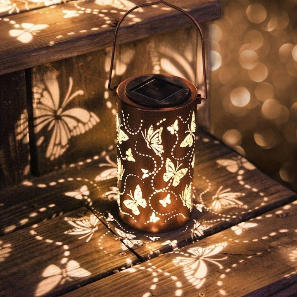 Butterfly/Flower Hanging  Solar Lanterns Portable Wind Chime Hanging Lamp  for Garden Patio