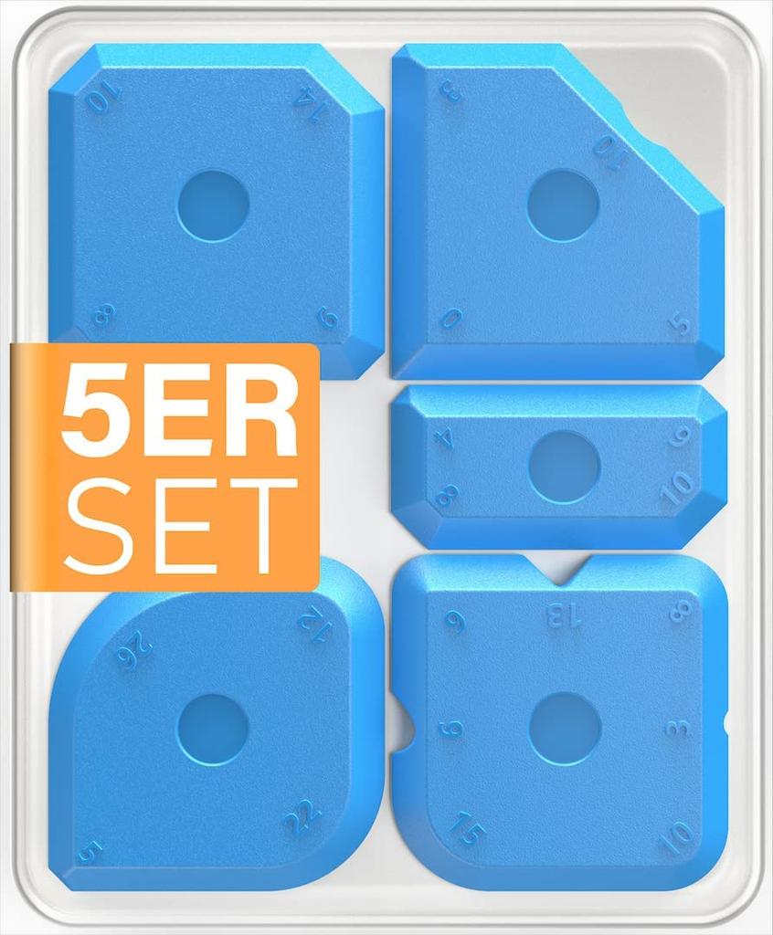 Ensemble de 5 pièces de lisseurs et grattoirs professionnels bleus en silicone pour joints de carrelage avec boîte en plastique transparent