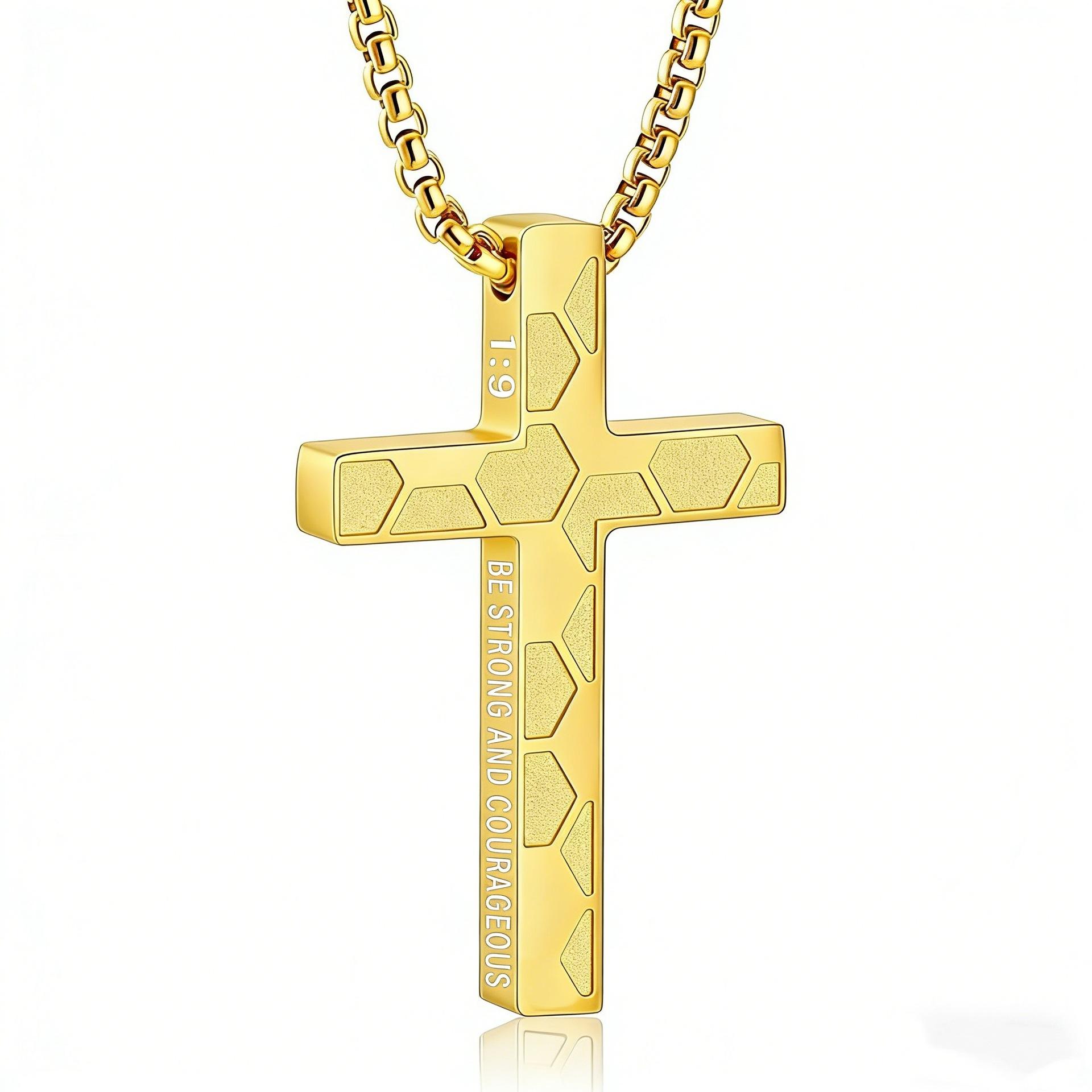 New Football Cross Necklace Double-sided Engraved Scripture Gift Jewelry for Men 60CM