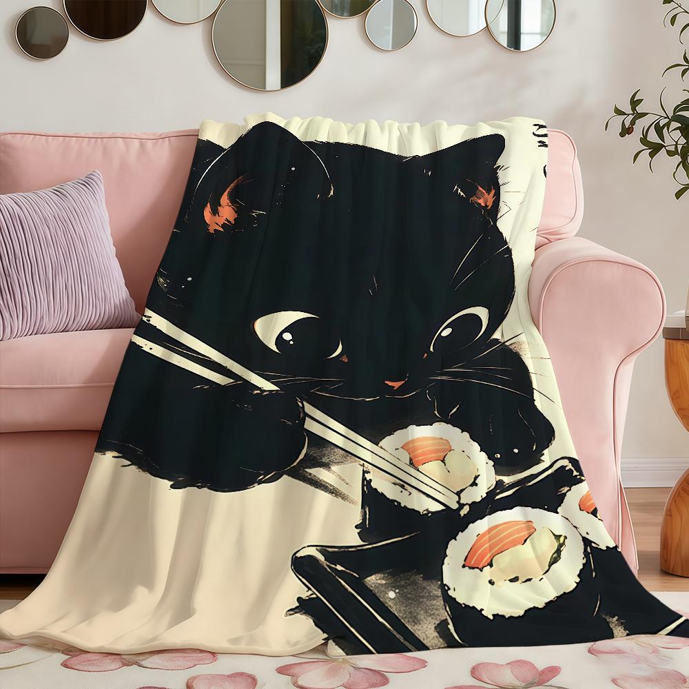 Black Cat Sushi Blanket Soft Warm Furry Throw Super Kids Toys Bed Sofa Car Cradle