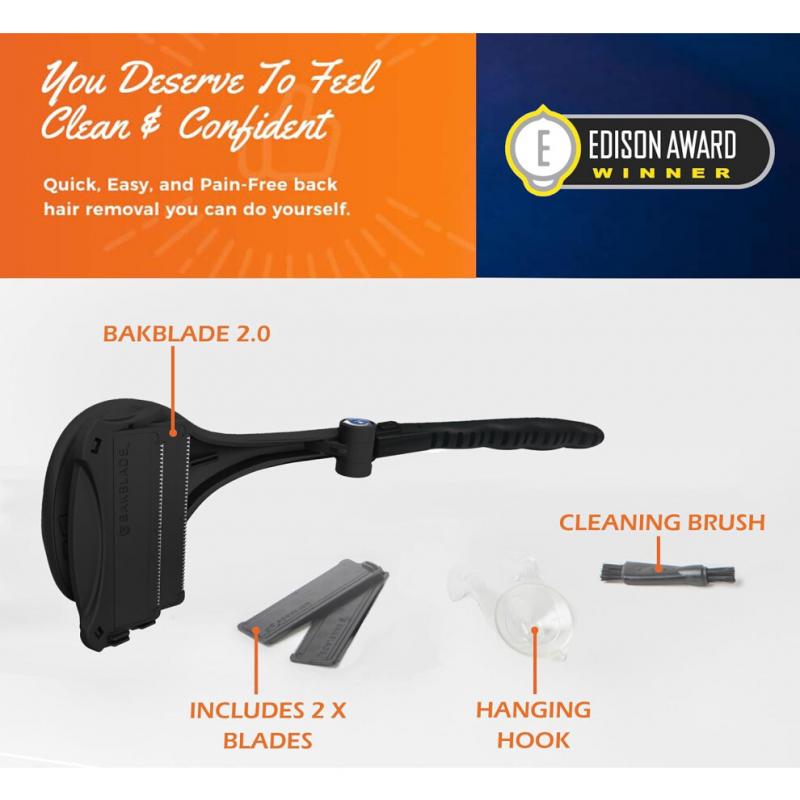 Afeitadoras de Espalda Bakblade 2.0 para Hombres | Afeitadora de Pelo DIY, Tecnología de Cuchilla Segura y Mango Ergonómico, Afeitado en Seco y Húmedo