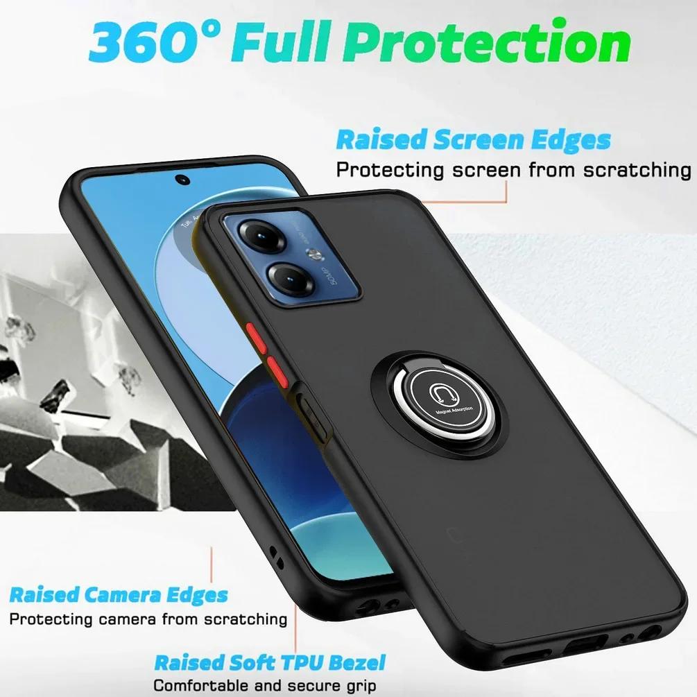 Armor Case For Motorola Moto G35 G55 G85 5G E14 G04S G04 G24 G84 G54 G53 Cover Ring Magnetic Holder Stand Coque Funda Shell Capa