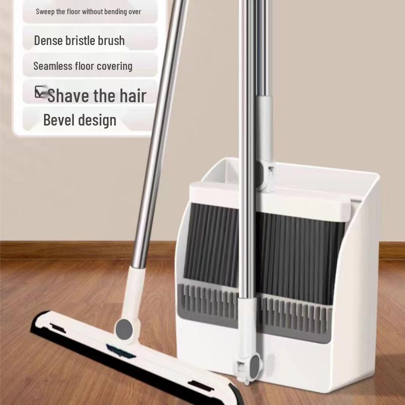 Indoor/Outdoor Broom and Dustpan Set with Magic Silicone Bristles