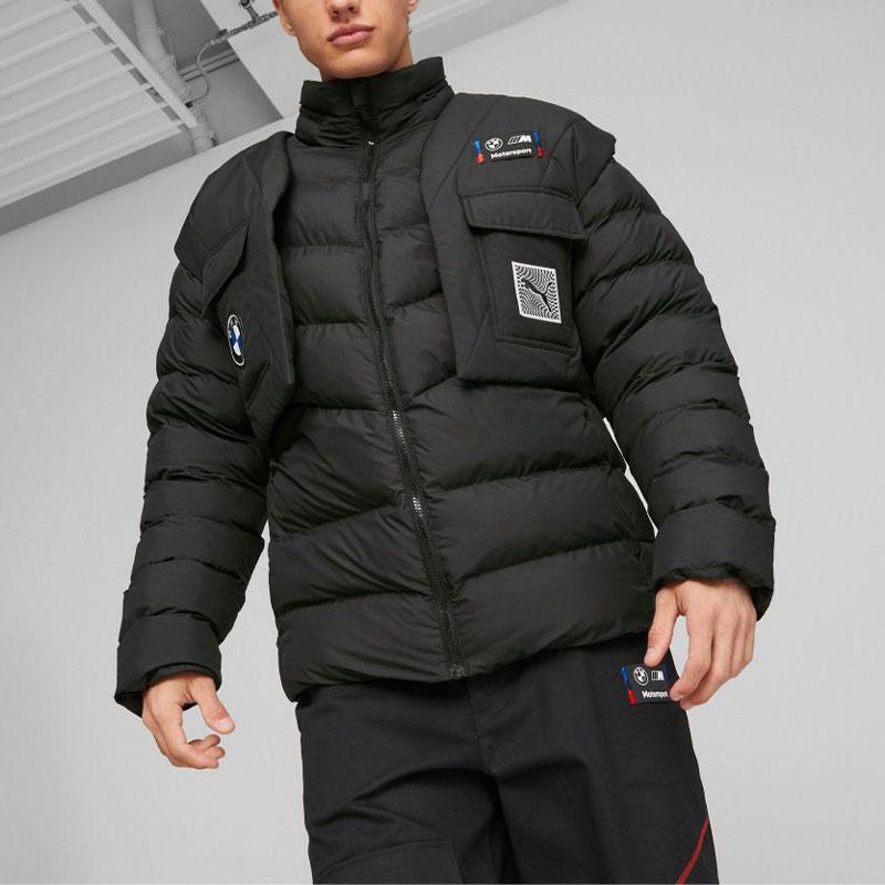 Puma Bmw Mms Garage Crew Jacket Logo Badge Racing Print Stand Collar Cotton Jacket Unisex Jacket Black 621012-01