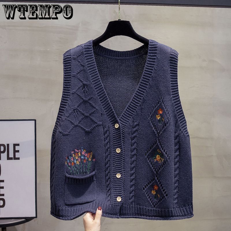V-neck Knitted Cardigan Vest for Women in Spring and Autumn Loose Outerwear Knitted Sweater Vest