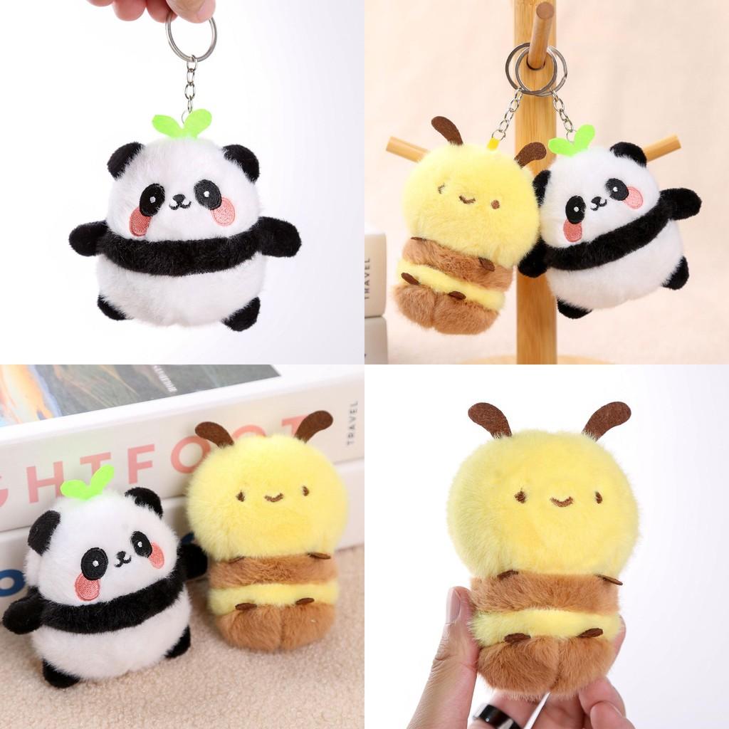 Panda And Bee Plush Keychain For Girls Gift Cute Animal Car Accessory