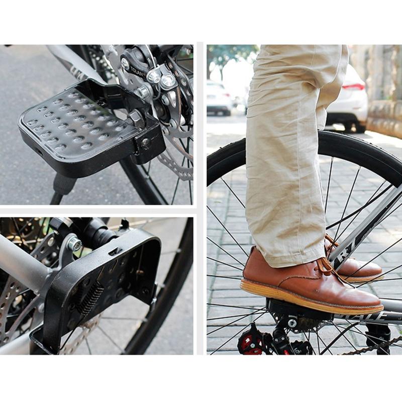 2Pcs Bike Rear Pedals, Steel Folding Bike Pegs, Non-slip Bicycle Footrests, Foot Plates Pedals for Folding Mountain Bike