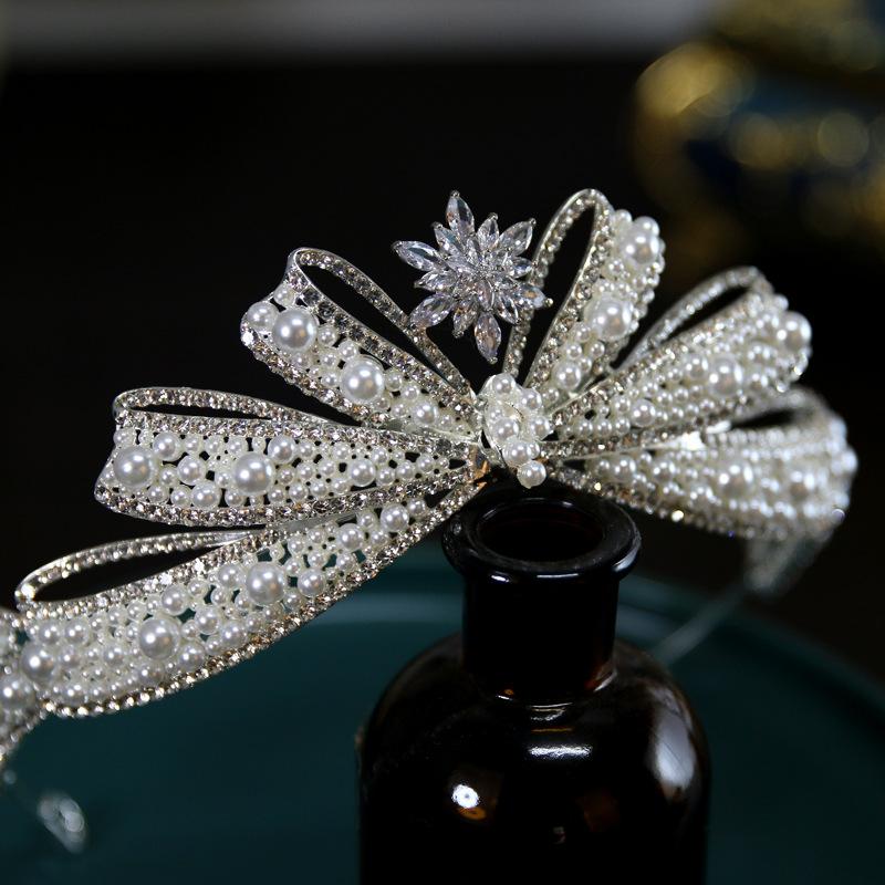 Perlová Nová Korejská Styl Exquisite Zirkonová Mašlička Nevěsta Svatba Koruna Tiaru Koruna Tiaru Svatba Vlasové Doplňky