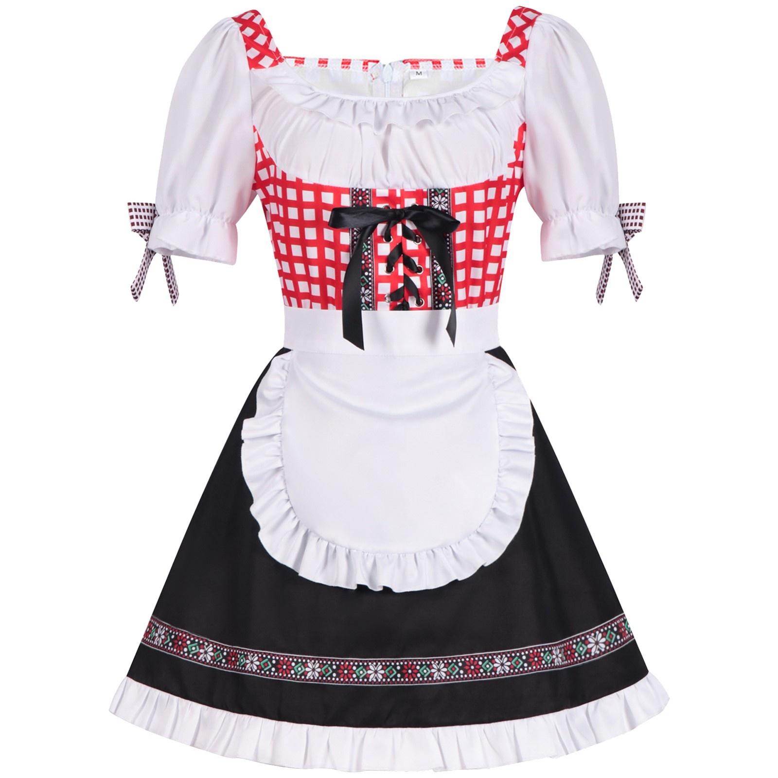 

Костюм для пивного фестиваля Баварский женский костюм для выступлений Платье с квадратным принтом и квадратным вырезом XL белый