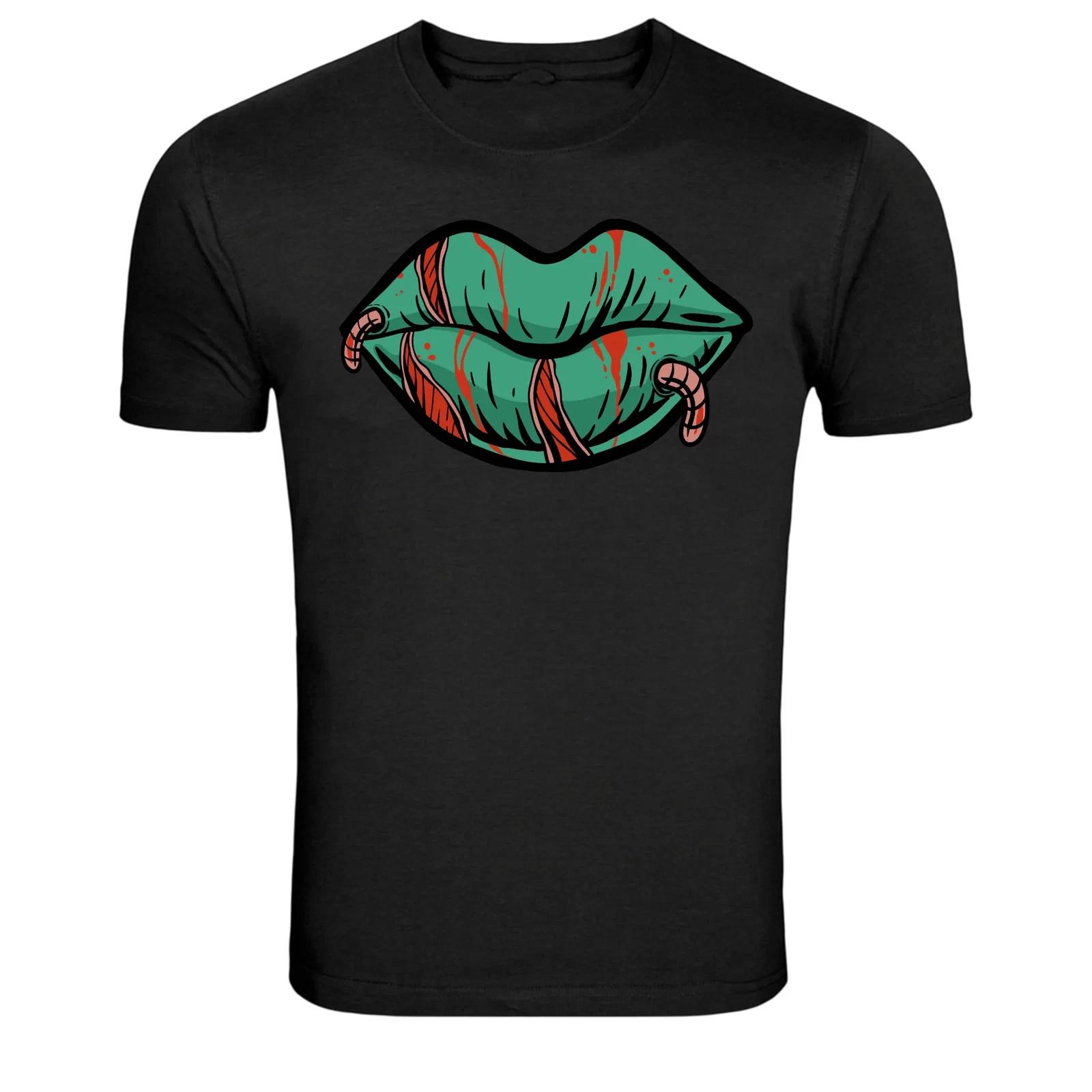 

Zombie Lips With Worms Horror Halloween Graphic T-Shirt 2XL