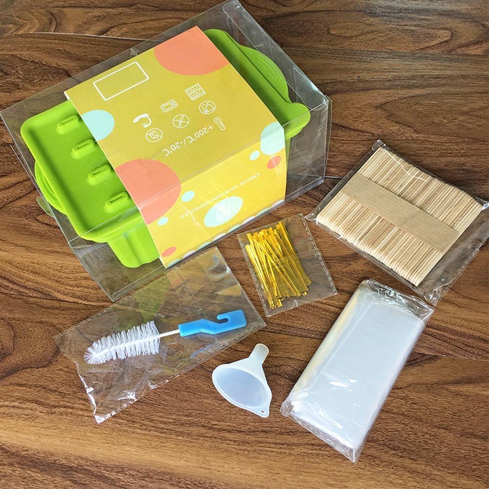 Sada formiček na nanuky 12 dutinkových domácích forem na led Silikonové formy do mrazáku s 50 tyčinkami na nanuky 50 sáčků na nanuky 50 vázací trychtýř a štětec