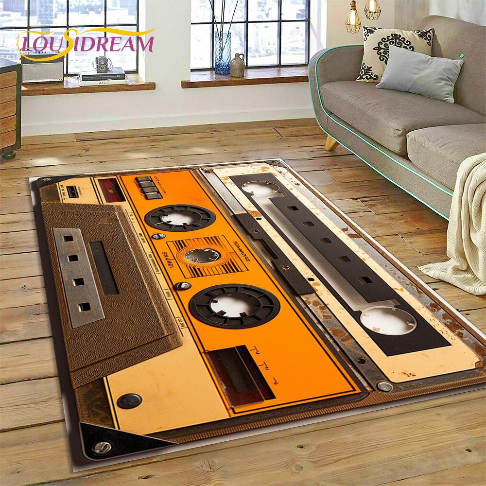 Alfombra con grabadora de casete de música 3D, instrumento de CD retro, para dormitorio, sala de estar, decoración del sofá del hogar, alfombra de suelo para decoración infantil