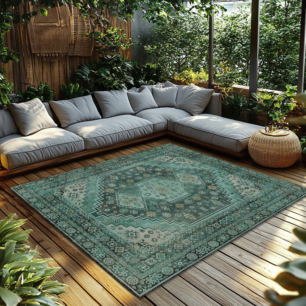 Green Floral Bohemian Area Rug, Intricate Pattern Non-Slip Carpet, Natural Living Room Mat for Cozy Home Decor