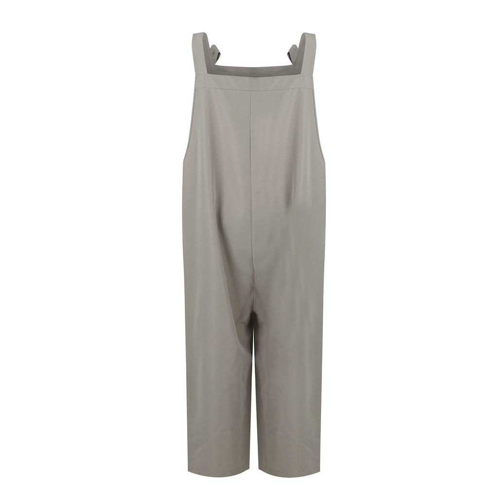 Women's Loose High Waist Pocket Fashion Color Cotton Linen Suspender Jumpsuit