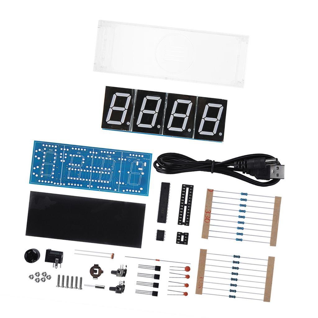 4-digit Digital LED Clock Kit Auto Display Time/Temperature Electronic Kit Clock - Red