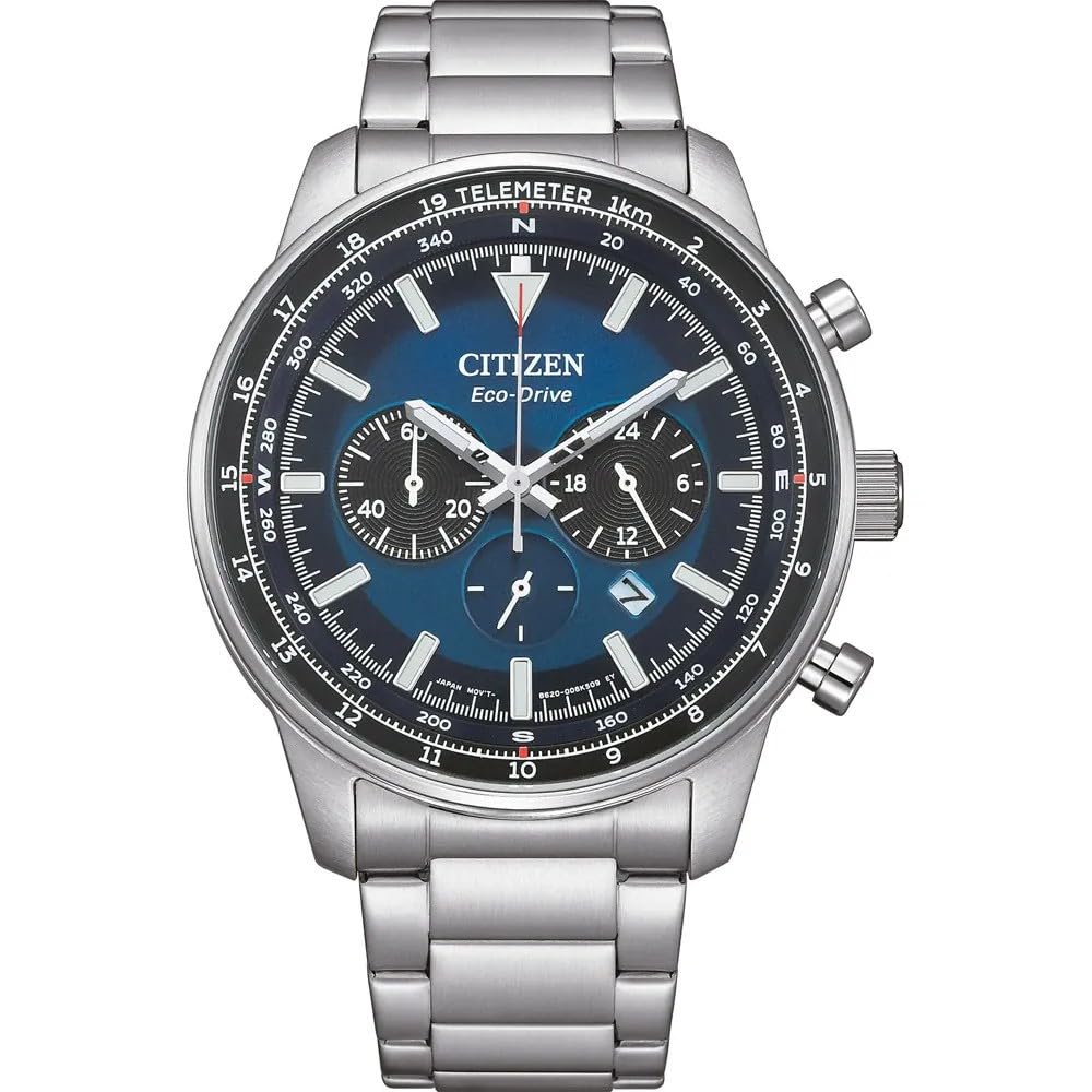 Citizen Stainless Steel Chronograph Blue Dial Analog Watch Silver Modern Design Eco-Drive Men's Ca4500-91L, Band, Multicolor,