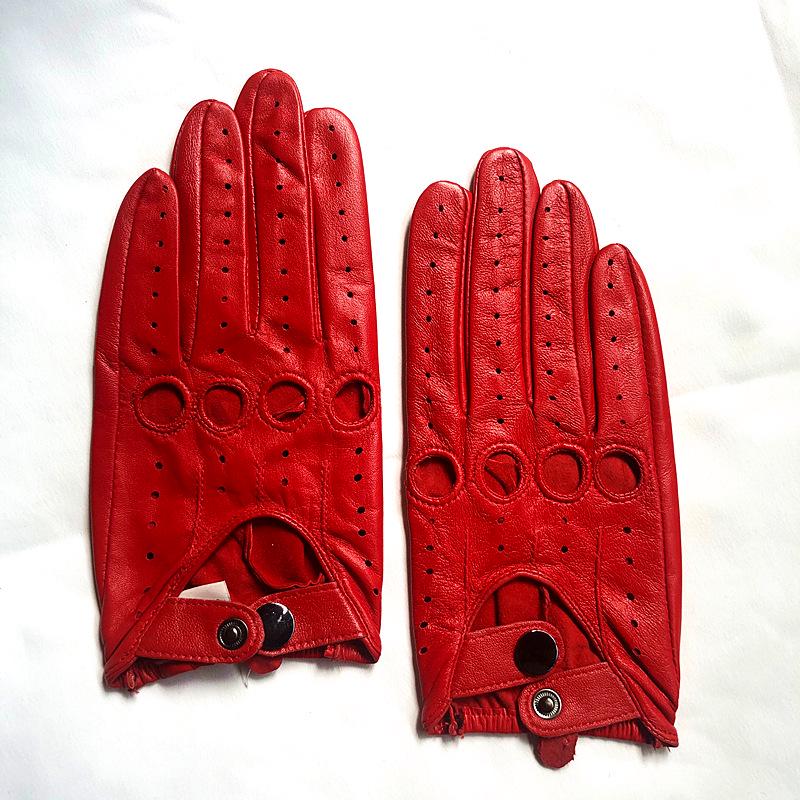 Women's Full-Finger Perforated Leather Motorcycle Gloves AM013
